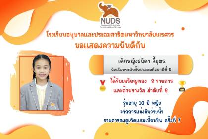 🎉 ขอแสดงความยินดีกับ เด็กหญิงธนิดา  ลี้บุตร นักเรียนชั้น ป.5 ได้รางวัลจากการแข่งขันว่ายน้ำ