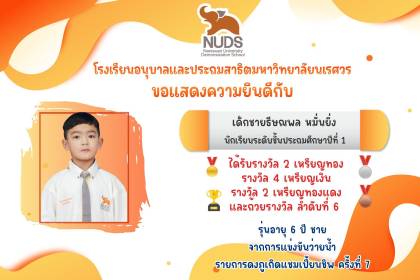 🎉 ขอแสดงความยินดีกับ เด็กชายธีษณพล หมั่นยิ่ง นักเรียนชั้น ป.1 ได้รางวัลจากการแข่งขันว่ายน้ำ
