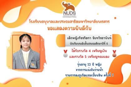 🎉 ขอแสดงความยินดีกับ เด็กหญิงรัชชริตรา ชัยทวิชธานันท์ นักเรียนชั้น ป.6 ได้รางวัลจากการแข่งขันว่ายน้ำ
