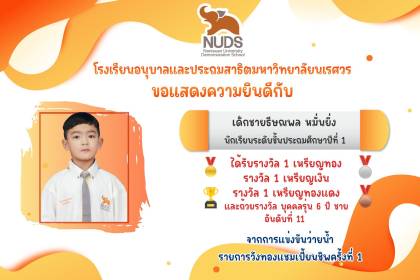 🎉 ขอแสดงความยินดีกับ เด็กชายธีษณพล หมั่นยิ่ง นักเรียนระดับชั้น ป.1 ได้รางวัลจากการแข่งขันว่ายน้ำ